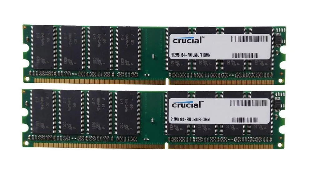 CT464599 - Crucial 1GB Kit (2 x 512MB) DDR-333 MHz PC2700 non-ECC Unbuffered CL2.5 184-Pin DIMM Memory upgrade for ASUS A8V