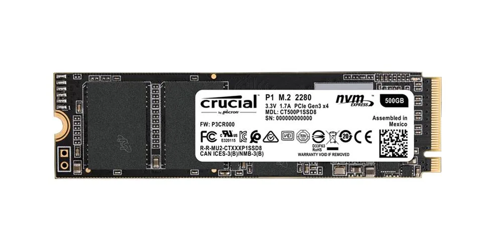 CT500P1SSD8 Crucial P1 500GB M.2 2280 PCI-Express 3.0 Solid State Drive (Micron 3D QLC NAND)