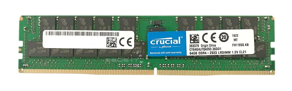 CT64G4LFQ4293 - Crucial 64GB DDR4-2933MHz PC4-23400 ECC Registered CL21 288-Pin LRDIMM 1.2V Quad Rank Memory Module