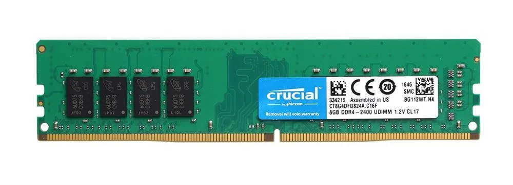 CT8G4DFD824A - Crucial Technology 8GB DDR4-2400MHz PC4-19200 non-ECC Unbuffered CL17 288-Pin DIMM 1.2V Dual Rank Memory 