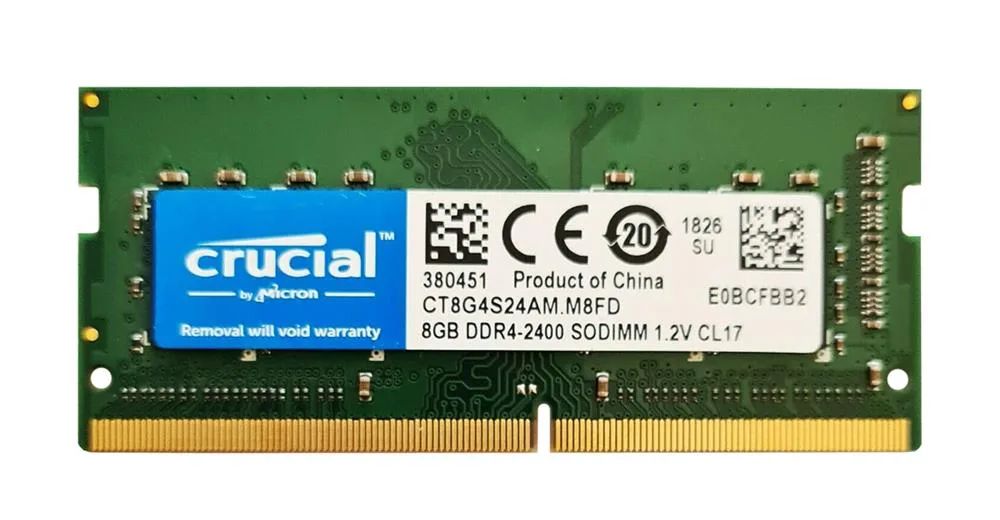CT8G4S24AM - Crucial 8GB DDR4-2400MHz PC4-19200 non-ECC Unbuffered CL17 260-Pin SoDimm 1.2V Single Rank Memory Module