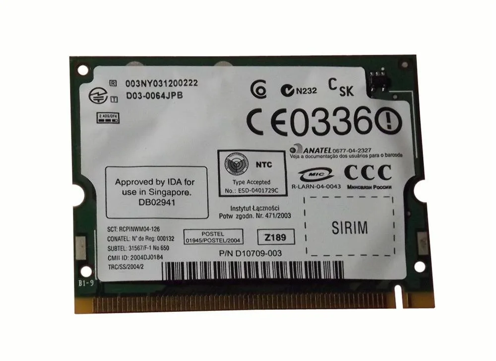 D10709-003 - HP Mini PCI 802.11B/G Wi-Fi Wireless LAN (WLAN) Network Interface Card for NC4000/NC4010/NC6000 Series Notebooks