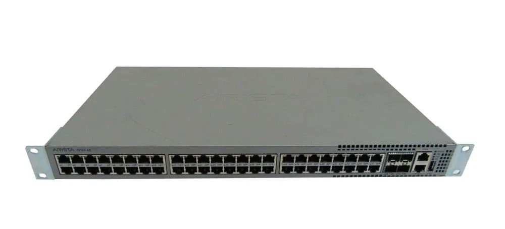 Arista DCS-7010T-48-R 7010T-48 48x RJ-45 Ports 10/100/1000Base-T 4x 1/10 GbE SFP+ Ports Rear to Front Air 2x AC Power Supply Layer 3 Manageable 1U Rack Mount GbE Network Switch