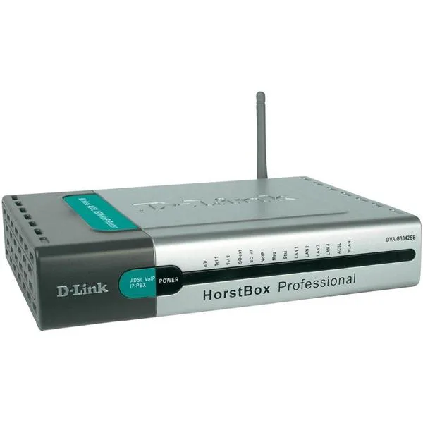 D-Link DVA-G3342SB/DE HorstBox Professional DVA-G3342SB ADSL2+ ISDN VoIP Gateway 4 x 10/100Base-TX LAN, 2 x ISDN, 2 x Phone, 1 x ADSL WAN IEEE 802.11b/g 54Mbps