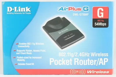 D-Link DWL-G730AP/E AirPlus G DWL-G730AP Wireless Pocket Router/AP 1 x 10/100Base-TX IEEE 802.11b/g Wireless Router