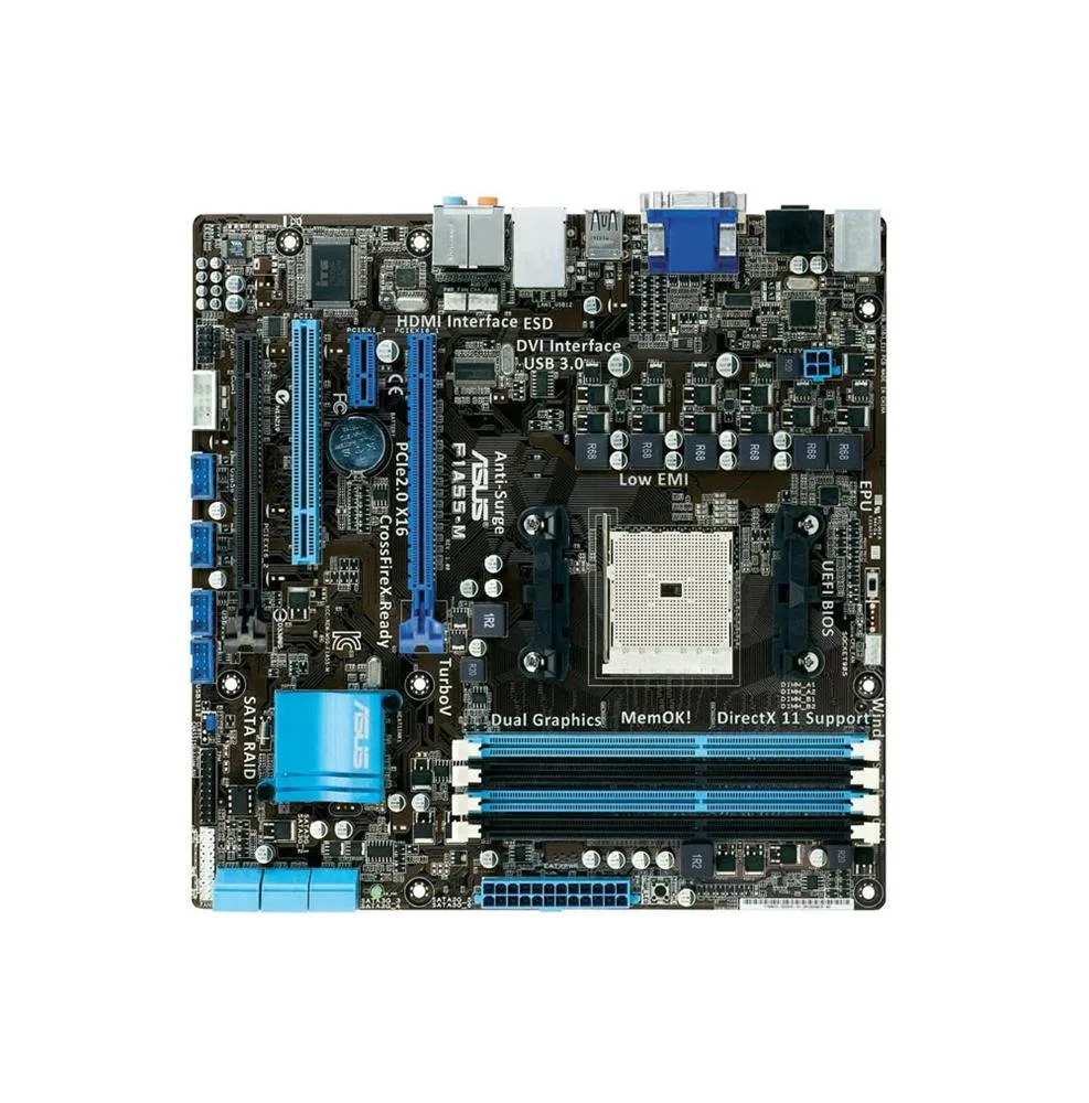 F1A55-M - Asus Desktop Motherboard AMD Socket FM1 Micro ATX 1 x Processor Support 64GB DDR3 SDRAM Maximum RAM CrossFireX Support Serial ATA/300 Yes Controller Yes 2 x PCIe x16 Slot 2 x USB 3.0 Port Yes