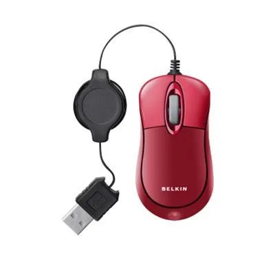 F5L016NEUSB-RED - Belkin Retractable USB Optical Mouse (Red)