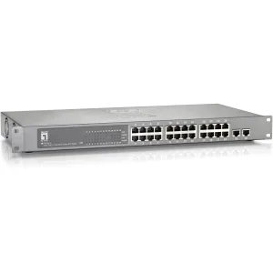 LevelOne FGP-2410 24 x Ports PoE 100Base-TX + 2 x Ports SFP Combo Layer 2 Unmanaged Supports 4K MAC address 1U Rack-Mountable Fast Ethernet Network Switch
