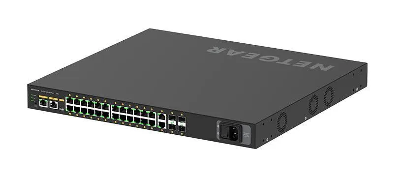 Netgear GSM4230PX-100NAS M4250 Series M4250-26G4XF-PoE+ 24 x RJ-45 Ports PoE+ 1000Base-T + 2 x RJ-45 Ports + 4 x SFP Ports Layer 3 Managed 1U Rack-mountable Gigabit Ethernet Network Switch