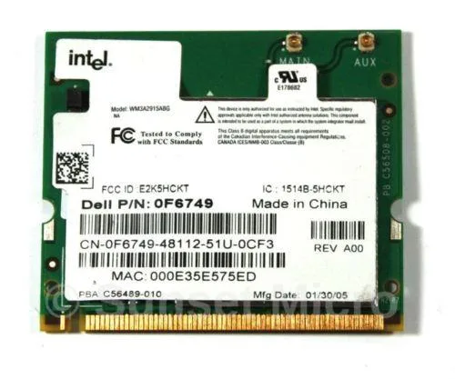 H8162 - Dell 802.11a/b/g Intel Pro 2915 Mini PCI Wireless Card