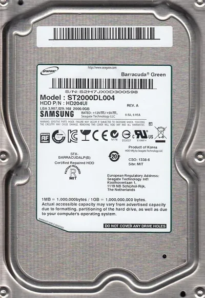 Samsung HD203WI/U Spinpoint F3EG 2TB 5400RPM SATA 3Gb/s 32MB Cache 3.5-inch Hard Drive