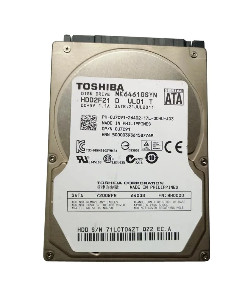 HDD2F21D - Toshiba 640GB 7200RPM SATA 3Gb/s 2.5-inch Hard Drive
