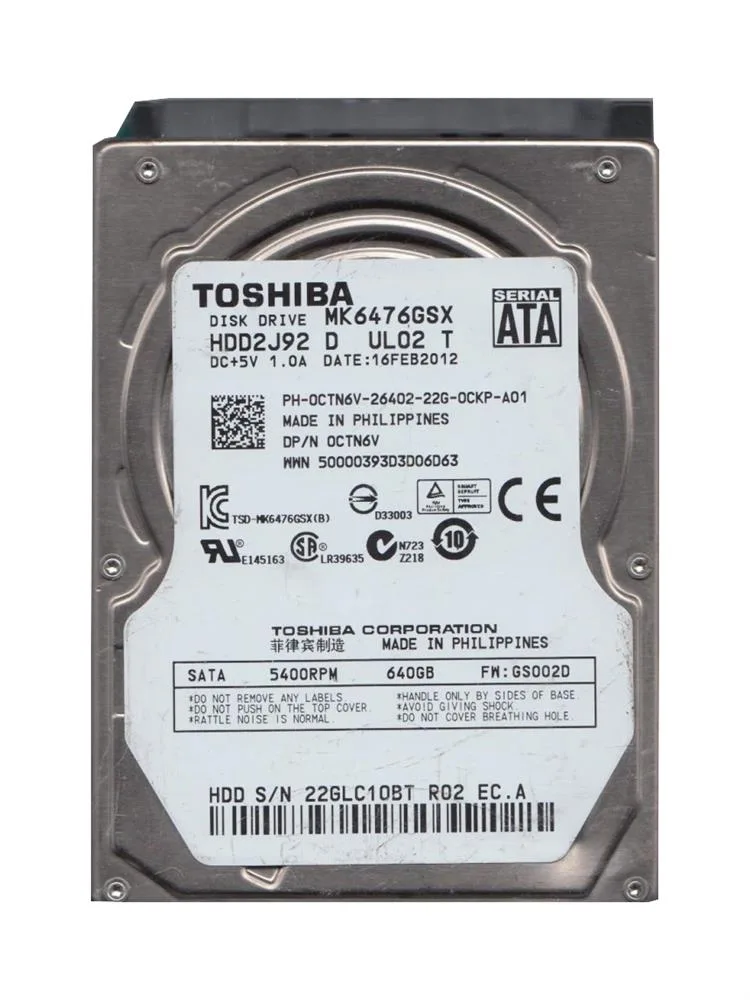 HDD2J92D - Toshiba 640GB 5400PM SATA 3Gb/s 2.5-inch Hard Drive