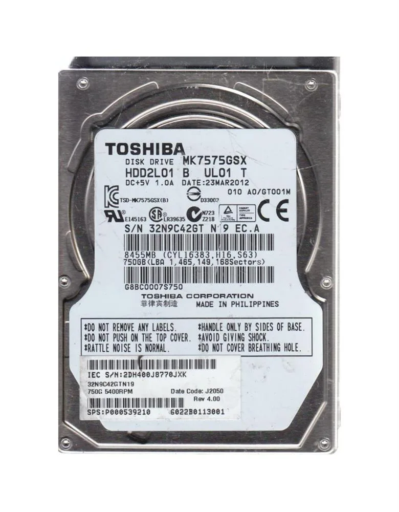 HDD2L01B - Toshiba 750GB 5400PM SATA 3Gb/s 2.5-inch Hard Drive