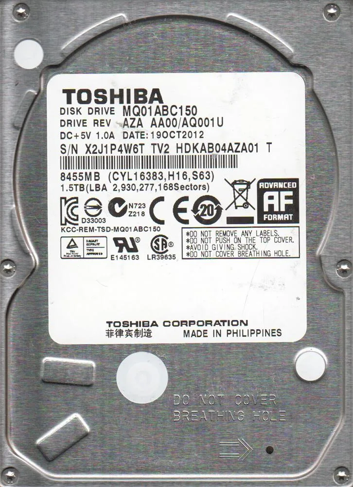 HDKAB04AZA01T - Toshiba 1.5TB 5400RPM SATA 3Gb/s 8MB Cache 2.5-inch Hard Drive