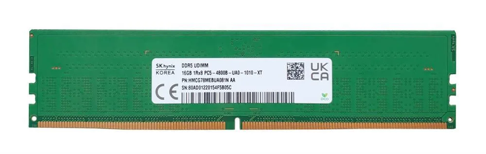 HMCG78MEBUA081NAA - Hynix 16GB DDR5-4800MHz PC5-38400 ECC Unbuffered CL40 288-Pin UDIMM 1.1V Single Rank Memory Module