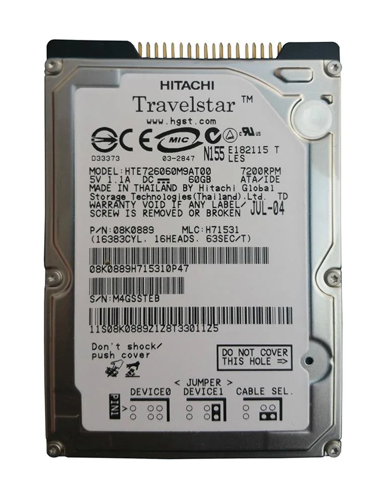 HTE726060M9AT00 - Hitachi Travelstar E7K60 60GB 7200RPM Ultra ATA-100 IDE/EIDE 2.5-inch Laptop Hard Drive