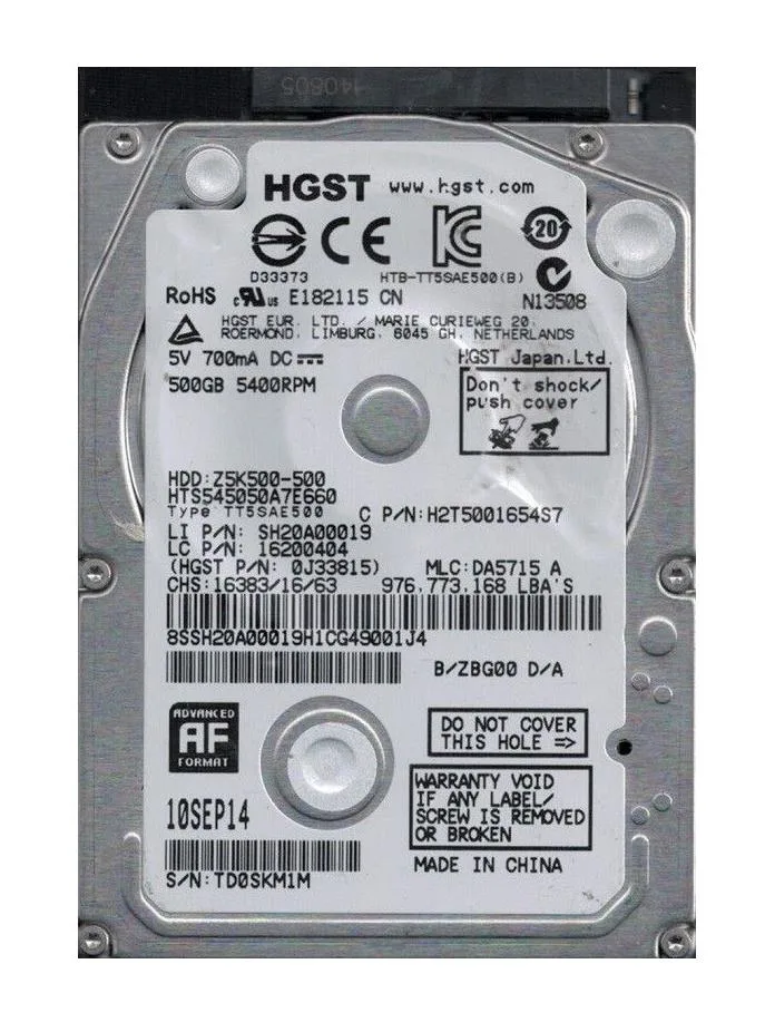 HTS545050A7E660 - Hitachi 500GB 5400RPM SATA 6Gb/s 2.5-inch Hard Drive