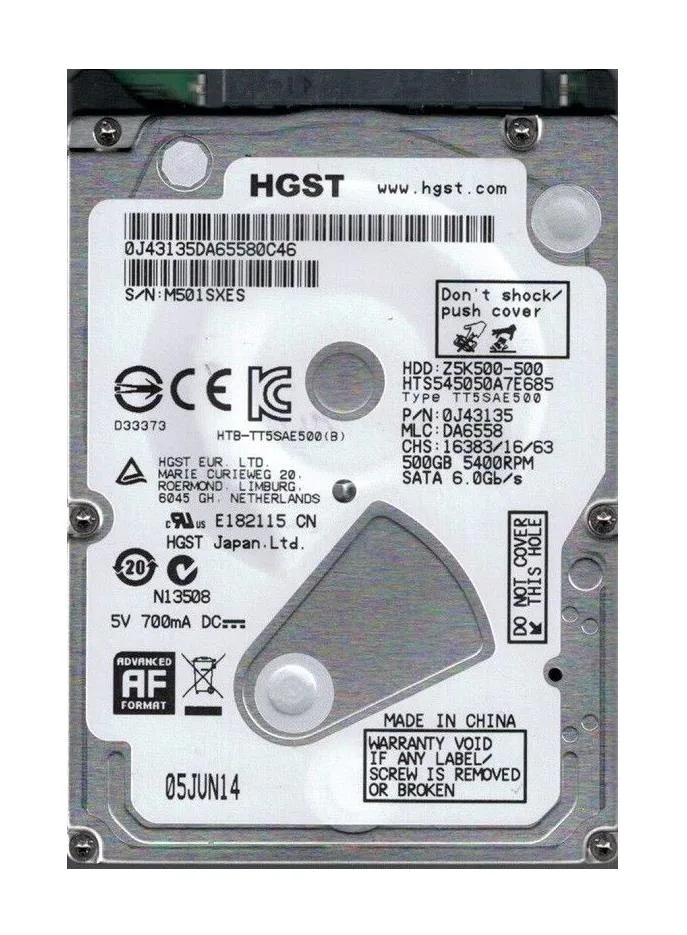 HTS545050A7E685 - Hitachi 500GB 5400RPM SATA 6Gb/s 2.5-inch Hard Drive