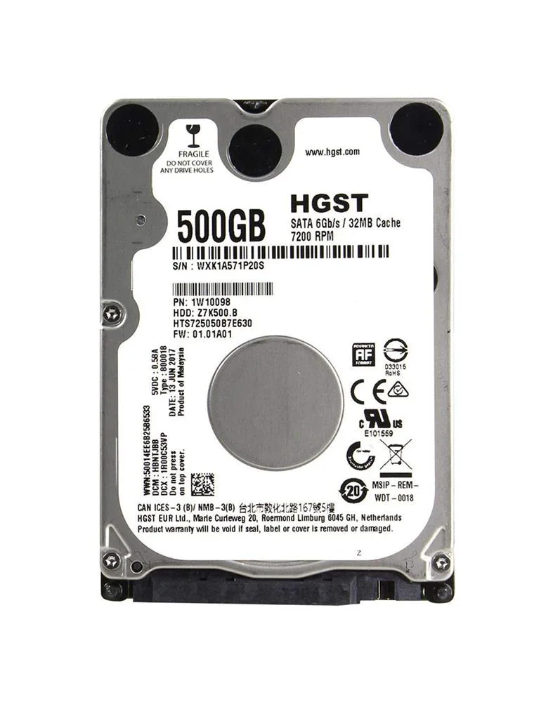 HTS725050B7E630 - HGST Travelstar Z7K500.B 500GB 7200RPM SATA 6Gb/s 32MB Cache 512e 2.5-inch Hard Drive