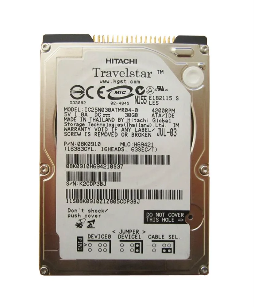 IC25N030ATMR04-0 - Hitachi 20GB 4200RPM IDE/ATA-100 2.5-inch Laptop Hard Drive