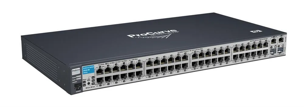 HP J9020A#ABA ProCurve 2510-48 48-Ports 10/100Base-TX, 2 x Dual Personality 10/100/1000Base-T/SFP (mini-GBIC) 1U Rack-Mountable Fast Ethernet Switch