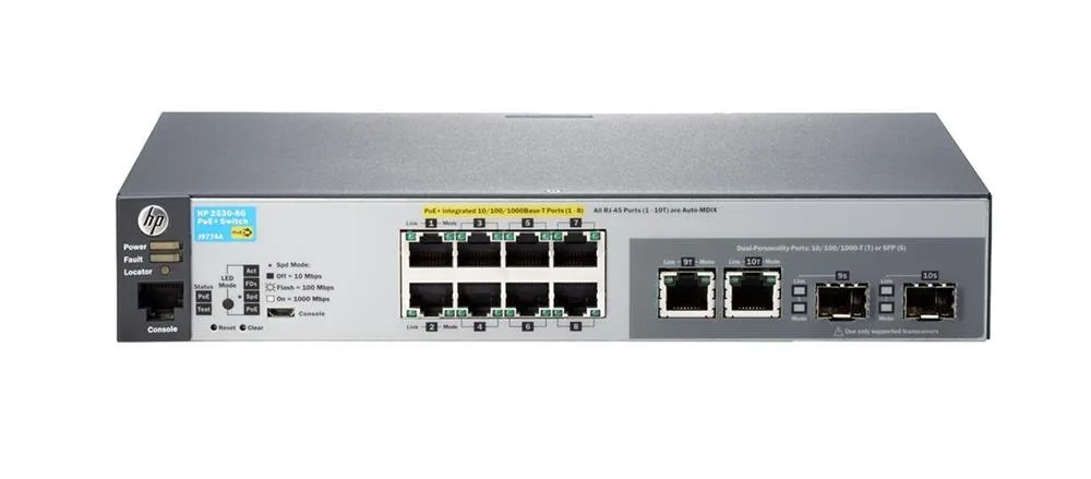 Aruba J9780A#ABA 2530-8-PoE+ 8 x Ports 10/100Base-TX + 2 x SFP Layer-2 Managed Gigabit Ethernet Network Switch