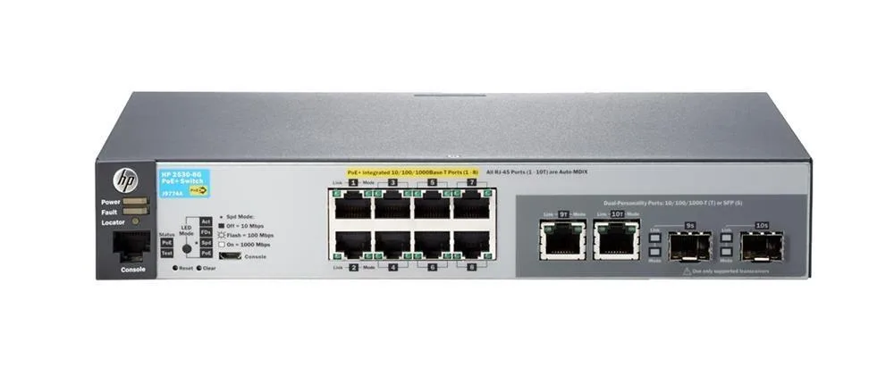 Aruba J9780A#ACC 2530-8-PoE+ 8 x Ports 10/100Base-TX + 2 x SFP Layer-2 Managed Gigabit Ethernet Network Switch