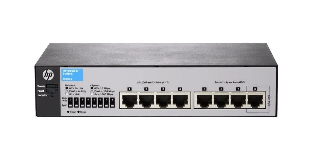HP J9800A#ACD ProCurve 1810-8 v2 7-Ports 10/100Base-T Fast Ethernet + 1-Port 10/100/1000Base-T Gigabit Ethernet Layer 2 Managed Switch