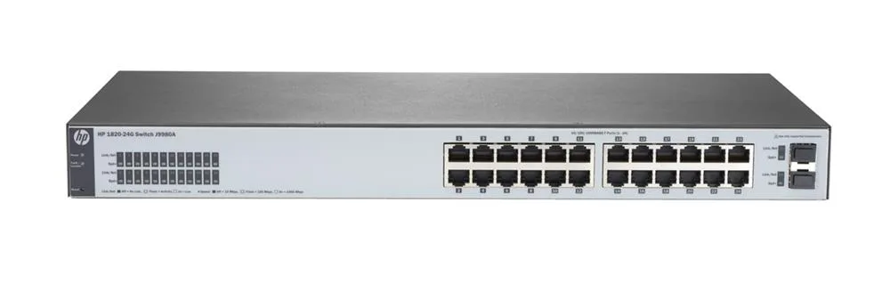 HP J9980A#ABB OfficeConnect 1820-24G 24-Ports 10/100/1000Base-T with 2x Fast Ethernet/Gigabit SFP Managed Ethernet Switch