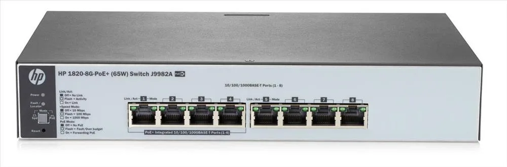 HP J9982A#ABB OfficeConnect 1820-8G PoE+ 8 x Ports 10/100/1000Base-T + 4 x SFP Layer-2 Managed Gigabit Ethernet Network Switch