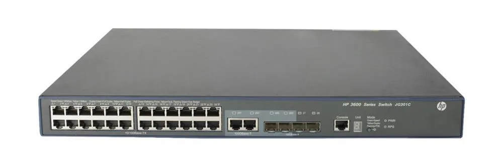 HP JG301C#ACC FlexNetwork 3600 PoE+ 24 x Ports 10/100Base-TX + 4 x SFP (mini-GBIC) + 2 x Shared Layer-3 Managed Gigabit Ethernet Network Switch