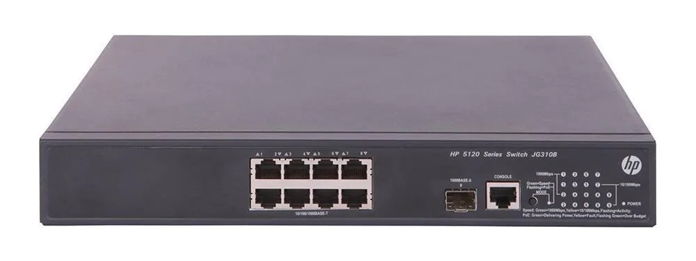 HPE JG310B#ACC FlexNetwork 5120 8G PoE+ 8 x Ports 10/100/1000Base-T + 1 x SFP Layer-2 Managed Gigabit Ethernet Network Switch