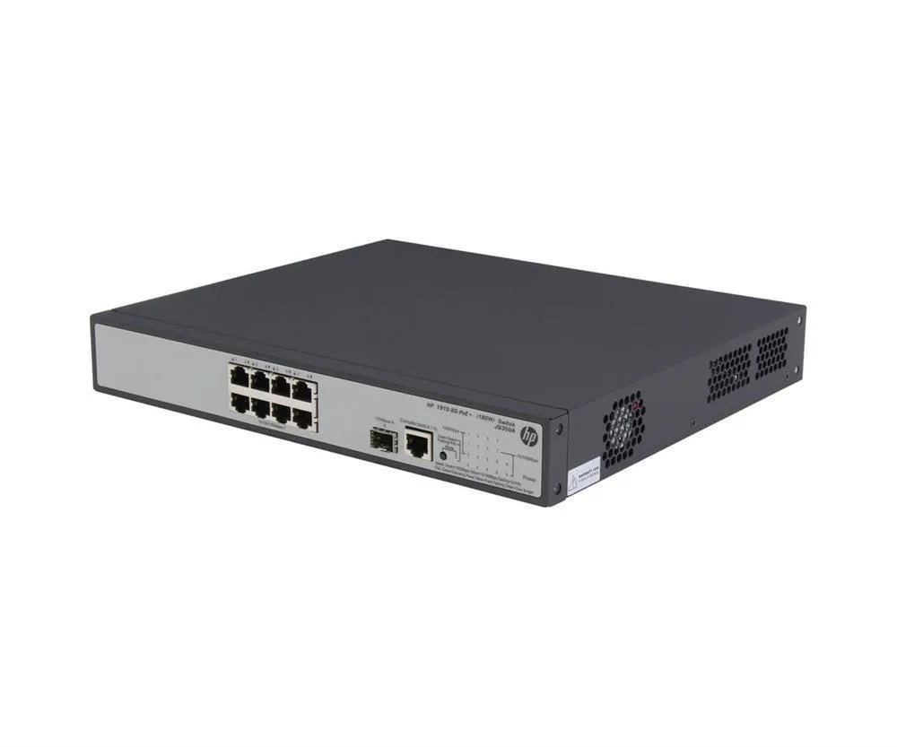 HP JG350A#ABB ProCurve 1910-8G-PoE+ (180W) 8-Ports 10/100/1000Base-T PoE+ + 1-Ports SFP (mini-GBIC) Slots Layer 3 Managed Switch