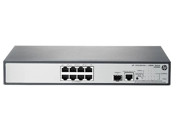 HP JG350AS#ABA ProCurve 1910-8G-PoE+ (180W) 8-Ports 10/100/1000Base-T PoE+ + 1-Ports SFP (mini-GBIC) Slots Layer 3 Managed Switch