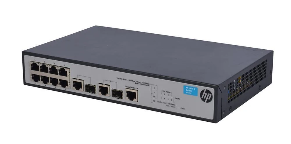 HP JG536A#ACC ProCurve 1910-8 8-Ports 10/100Base-T + 2-Ports 10/100/1000Base-T + 2-Ports SFP (mini-GBIC) Slots Layer 3 Managed Switch