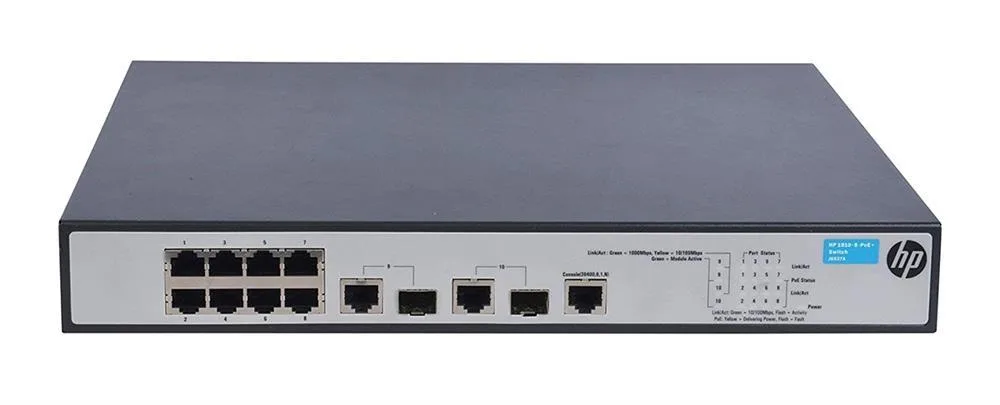 HP JG537A#ABA ProCurve 1910-8-PoE+ 8-Ports 10/100Base-T PoE+ + 2-Ports 10/100/1000Base-T + 2-Ports SFP (mini-GBIC) Slots Layer 3 Managed Switch