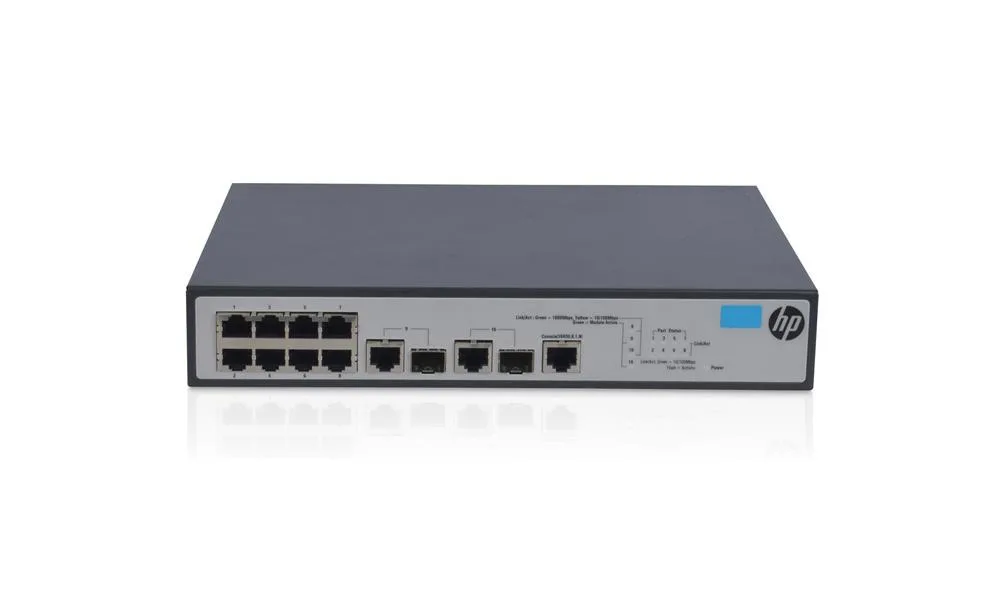 HP JG537A#ABB ProCurve 1910-8-PoE+ 8-Ports 10/100Base-T PoE+ + 2-Ports 10/100/1000Base-T + 2-Ports SFP (mini-GBIC) Slots Layer 3 Managed Switch