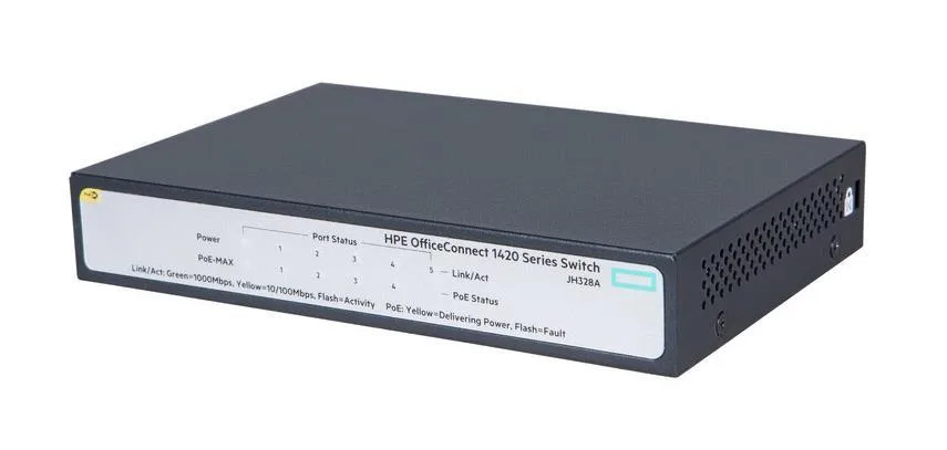 HPE JH328A#ABB OfficeConnect 1420 5G PoE+ 5 x Ports 10/100/1000Base-TX Layer-2 Unmanaged Gigabit Ethernet Network Switch
