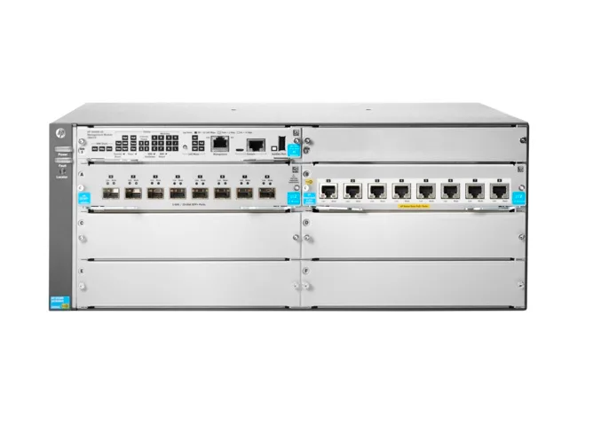HPE JL002-61101 Aruba 5406R-8XGT-PoE+/8SFP+ 8-Ports PoE+ 10GBase-T RJ-45 8-Ports SFP+ 10GbE 4x Open Module Slots Layer 3 Managed Rack-mountable 4U GbE Network Modular Switch