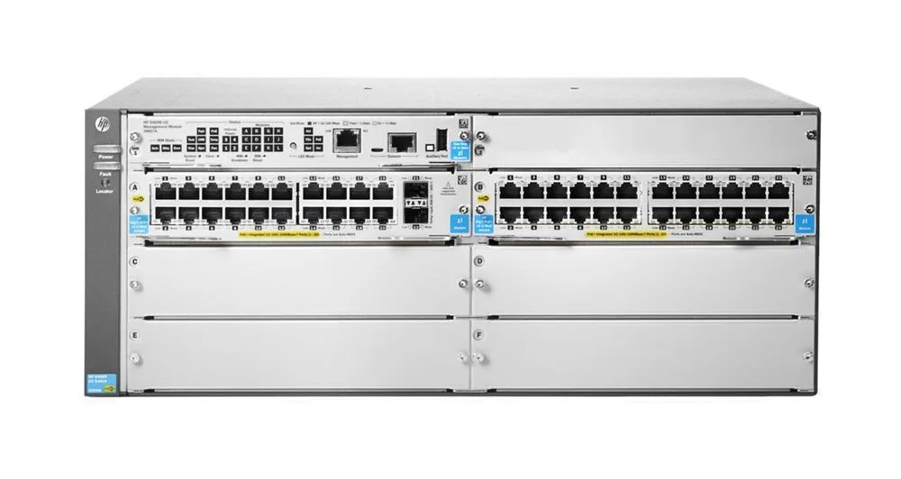 HPE JL003-61101 Aruba 5406R-44GT-PoE+/4SFP+ 44-Ports PoE+ 1GBase-T 4-Ports SFP+ 10GbE 4x Open Module Slots Layer 3 Managed Rack Mountable 4U GbE Network Modular Switch