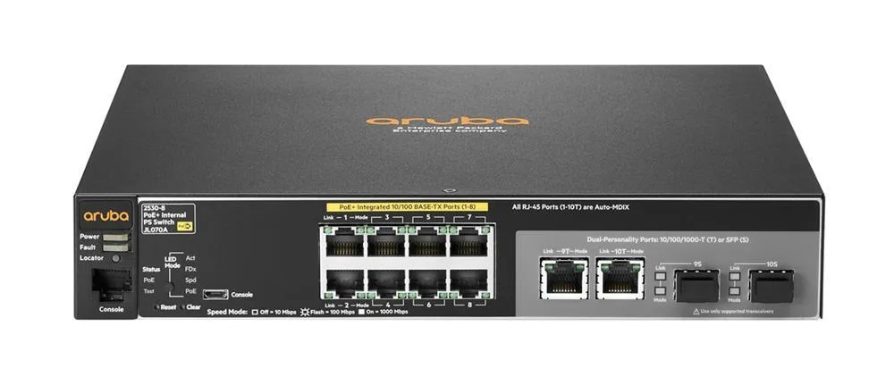 Aruba JL070A#ACC 2530-8-PoE+ 8 x Ports 10/100/1000Base-T Layer-2 Managed Gigabit Ethernet Network Switch