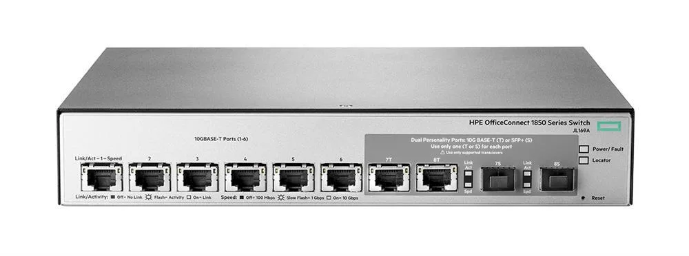 HPE JL169A#B2C OfficeConnect 1850 6XGT 8 x Ports 10GBase-T + 2 x SFP+ Layer-2 Managed 10 Gigabit Ethernet Network Switch