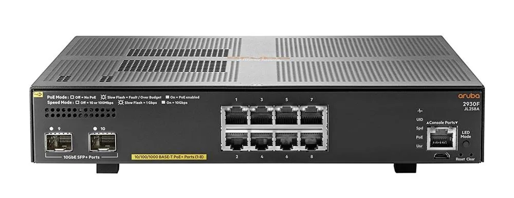 Aruba JL258AR#ABB 2930F 8G PoE+ 8 x Ports 10/100/1000Base-T + 2 x SFP+ Layer-3 Managed Gigabit Ethernet Network Switch