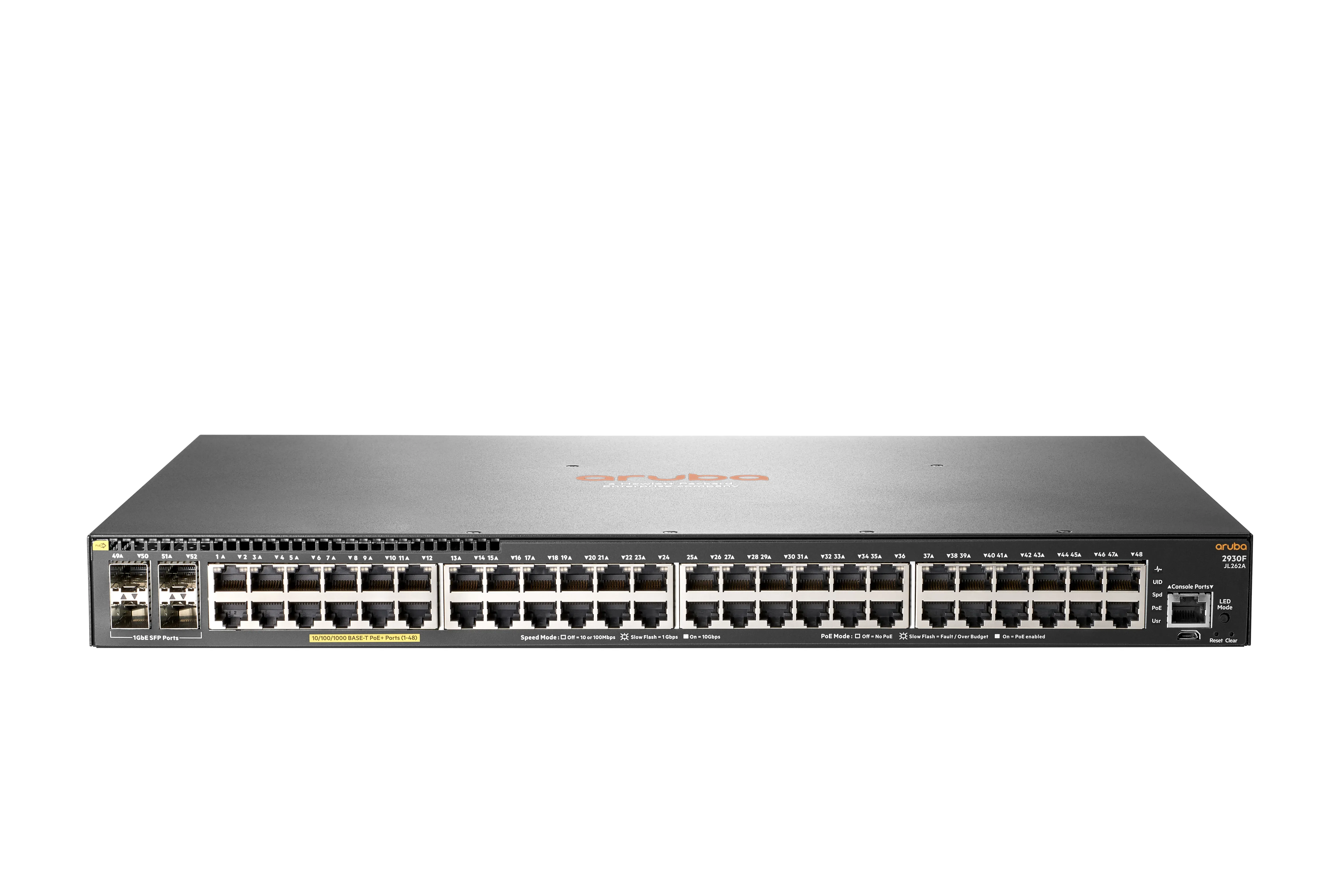 HPE JL262AR HP JL262AR Aruba 2930F 48G 48 x Ports 1000Base-T + 4 x Ports SFP Layer 3 Managed 1U Rack-mountable Gigabit Ethernet Network Switch