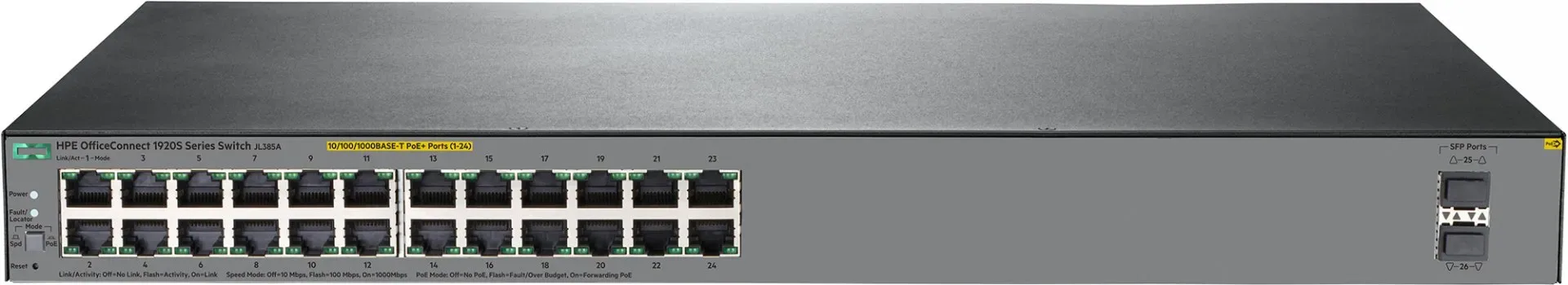HPE JL385AR HP JL385AR OfficeConnect 1920 Series 1920S 24G 2SFP PoE+ 12 x Rj-45 Ports PoE+ 10/100/1000Base-T + 12 x RJ-45 Ports + 2 x SFP Ports Layer 3 Managed Rack-mountable Gigabit Ethernet Network