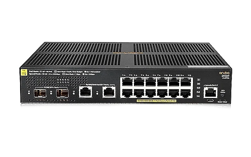 HPE JL693-61101 Aruba 2930F 12-Ports PoE+ 10/100/1000Base-T RJ-45 2-Ports 10GBase-X SFP+ 2-Ports 1000Base-T RJ-45 1U Rack-mountable Layer 3 Managed Network Switch