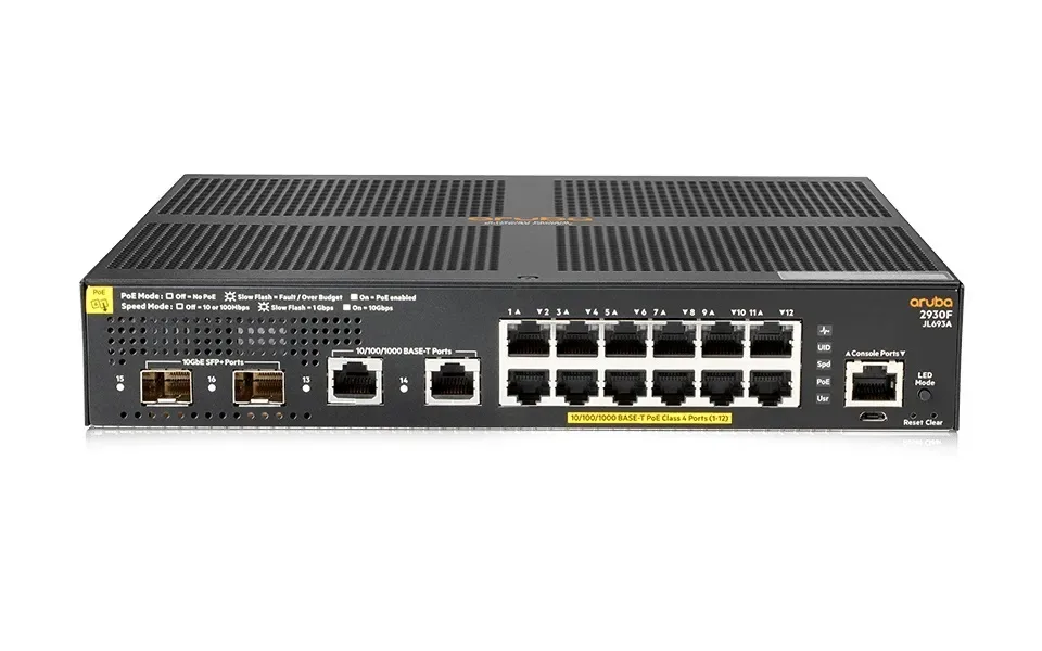 HP JL693A#ABA Aruba 2930F 12G PoE+ Layer 3 Managed Switch with 2 x 1Gbps SFP+ Ports