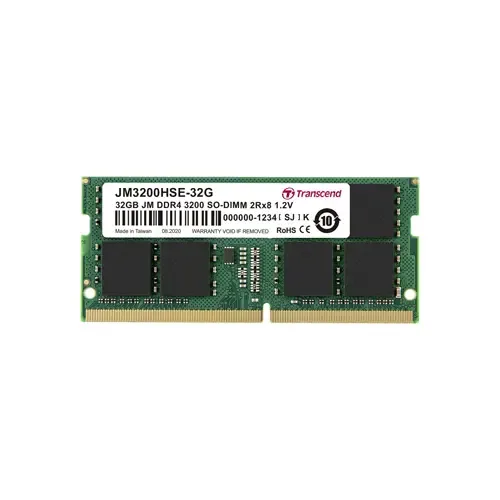 JM3200HSE-32G - Transcend 32GB 3200 MHz PC4-25600 Non-ECC Unbuffered CL22 260-Pin SODIMM 1.2V 2Rx8 Memory Module