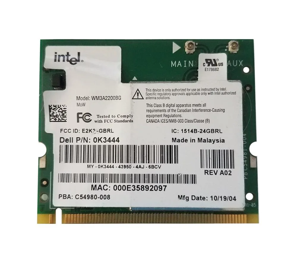 K3444 - Dell Wireless Network Card Pro Wireless 802.11bg MiniPCI